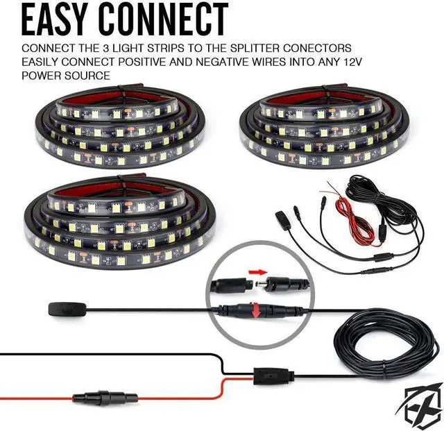 Alt view image 5 of 7 - Xprite 3PCS 60" Inch White LED Truck Bed Lights Strip Kit, Pickup Under Body Bed Decoration Lighting Bar for Cargo Trucks Vans SUV RV Boat, with On/Off Switch