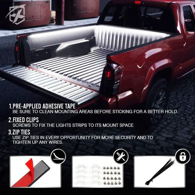 Alt view image 6 of 7 - Xprite 3PCS 60" Inch White LED Truck Bed Lights Strip Kit, Pickup Under Body Bed Decoration Lighting Bar for Cargo Trucks Vans SUV RV Boat, with On/Off Switch