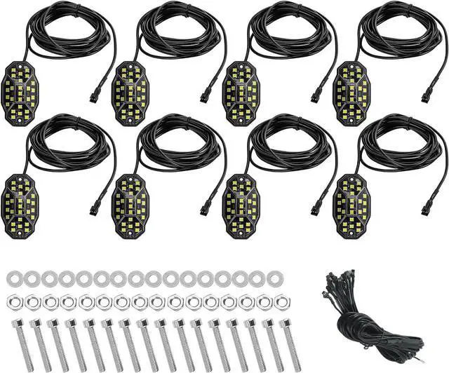 Alt view image 5 of 5 - Winunite 8 Pods Quick Connect White Rock Lights, 27 Full Beam Angle Chips, 4M Extension Wires Each Light, 6000K Pure White, Waterproof Rock Lights for Trucks Trailer Cars SUV ATV UTV Boats
