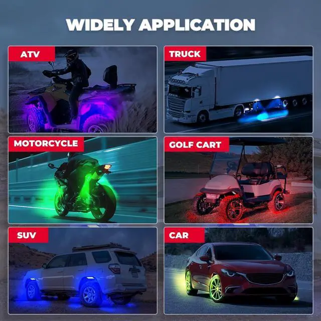 Alt view image 7 of 7 - KEMIMOTO 4 Pods LED Rock Lights for Truck UTV, APP RF Dual Control Underglow Multicolor Neon Light Pod Universal Lighting for ATV, Car, Golf Cart, RV, Compatible with Can-Am X3 Polaris RZR Sportsman