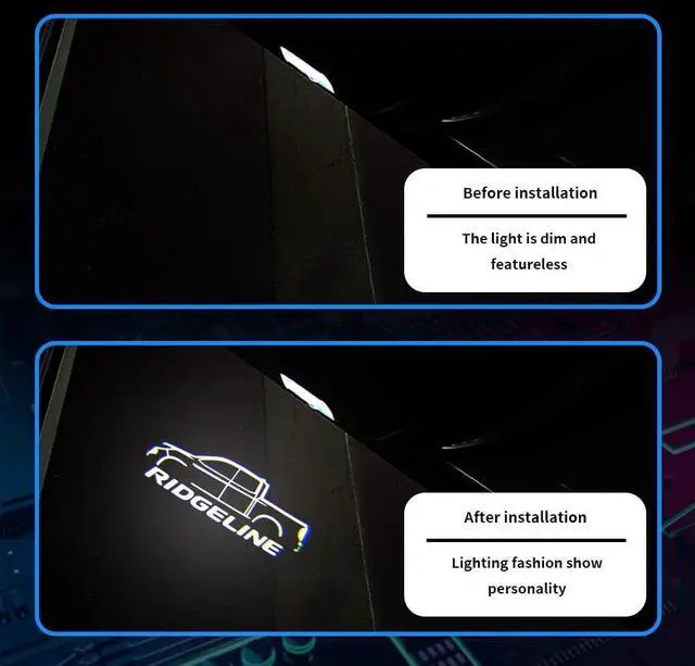 Alt view image 4 of 5 - 2 pcs Non-Fading Ridgeline LED Car Door Logo Lights Courtesy Projector Laser Welcome Light Ghost Shadow Lights Puddle lamp Fit for 2017-2021 Ridgeline Accessorie (Ridgeline01 -HD)