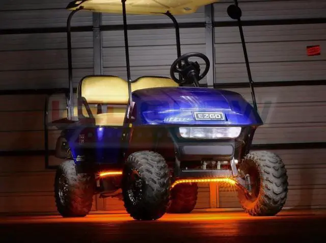 Alt view image 2 of 3 - LEDGlow 4pc Orange LED Golf Cart Underbody Underglow Accent Neon Light Kit for EZGO Yamaha Club Car - Water Resistant Flexible Tubes - Includes Control Box & Wireless Remote