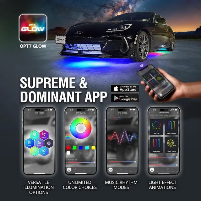 Alt view image 2 of 7 - OPT7 Aura DreamColor Underglow Chasing Lights for Car with APP & Remote Control, Waterproof Rigid Aluminum LED Light Bar, Exterior Neon Accent Underbody RGBIC Light Kit, Multi Colors Music Mode, 12V