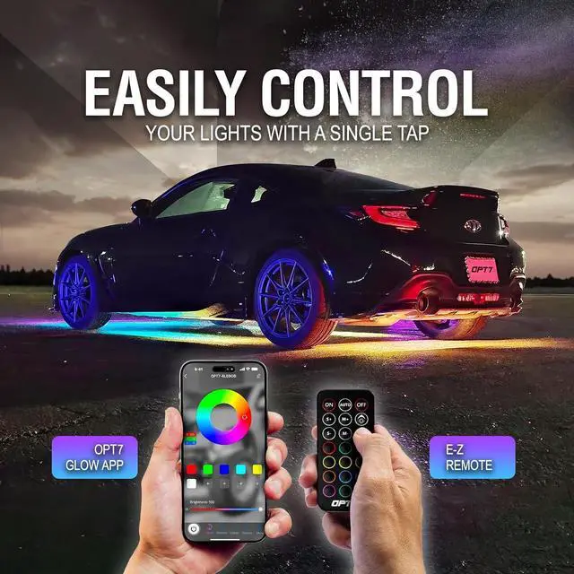 Alt view image 3 of 7 - OPT7 Aura DreamColor Underglow Chasing Lights for Car with APP & Remote Control, Waterproof Rigid Aluminum LED Light Bar, Exterior Neon Accent Underbody RGBIC Light Kit, Multi Colors Music Mode, 12V