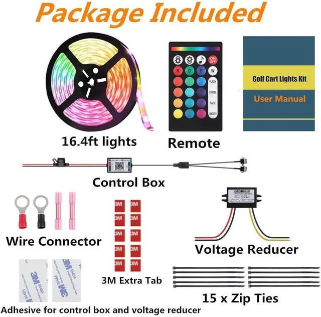 Alt view image 2 of 7 - Led Lights for Golf Cart, Multi-Color Underbody Lights Waterproof Neon Accent Lighting Kit for 12V-60V EZGO Yamaha Club Car etc, Sound Active, Music Sync, Voltage Reducer Included, 16.4FT