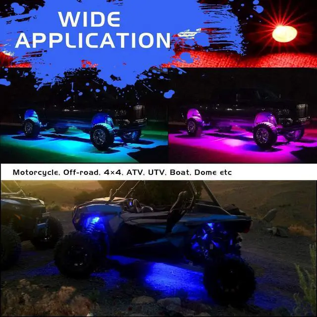 Alt view image 7 of 7 - RGB LED Rock Light Kit, Auto Power Plus Neon Led Lights Waterproof Bluetooth Strobe Lights Underglow RGB led Lights for Truck SUV ATV Boat Motorcycle Off Road Car - 8 Pods