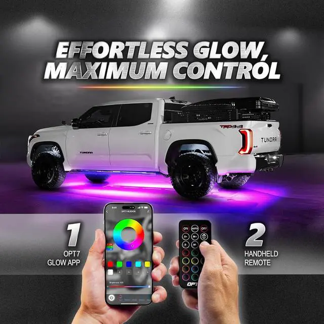 Alt view image 3 of 7 - OPT7 Aura Pro Underglow LED Lights Kit for Truck with App & Remote Control, RGB Multicolor Music Modes, Waterproof Rigid Aluminum Light Bar, Exterior Neon Accent Lighting for Regular Extended Cab