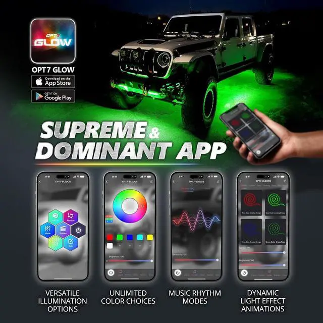 Alt view image 6 of 7 - OPT7 Aura Pro Underglow LED Lights Kit for Truck with App & Remote Control, RGB Multicolor Music Modes, Waterproof Rigid Aluminum Light Bar, Exterior Neon Accent Lighting for Regular Extended Cab