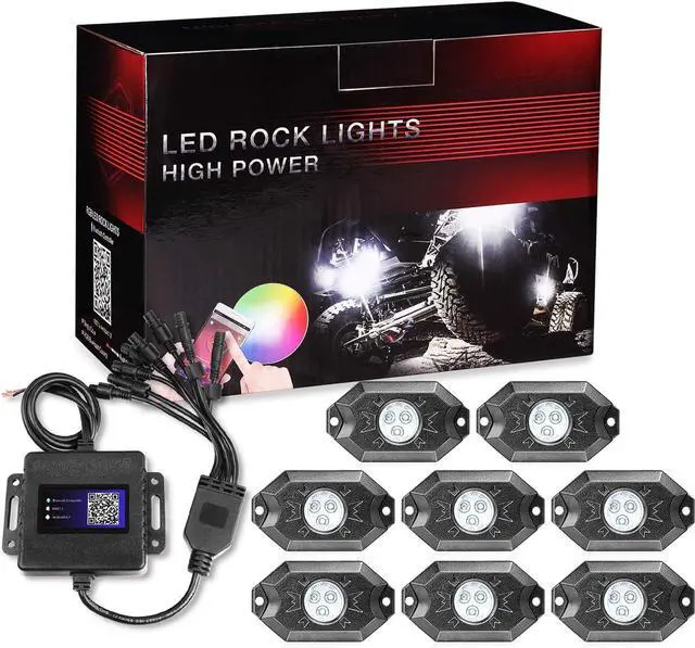 Main image of OFFROADTOWN RGB LED Rock Lights Kit 8 pods Underglow Multicolor Neon Light Pod with Bluetooth App Control IP68 Exterior Wheel Well Light for Pickup Tundra Dodge GMC UTV Truck