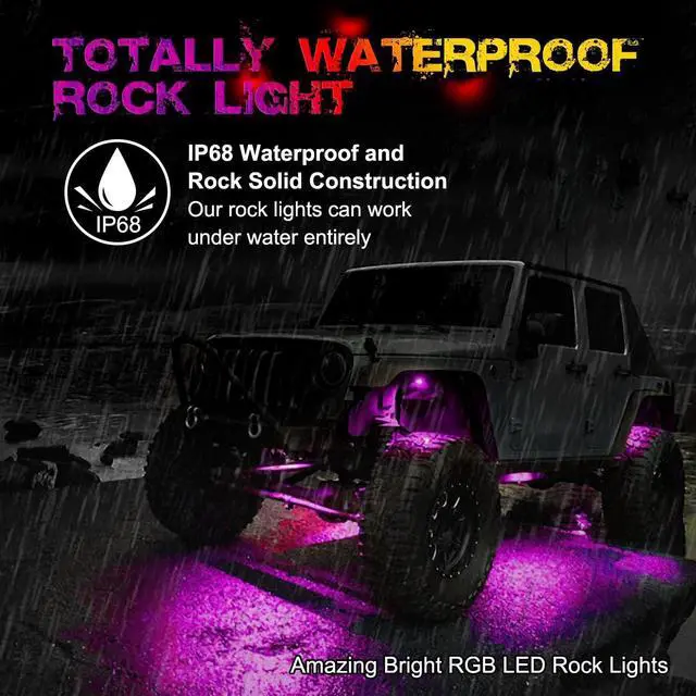 Alt view image 5 of 7 - OFFROADTOWN RGB LED Rock Lights Kit 8 pods Underglow Multicolor Neon Light Pod with Bluetooth App Control IP68 Exterior Wheel Well Light for Pickup Tundra Dodge GMC UTV Truck
