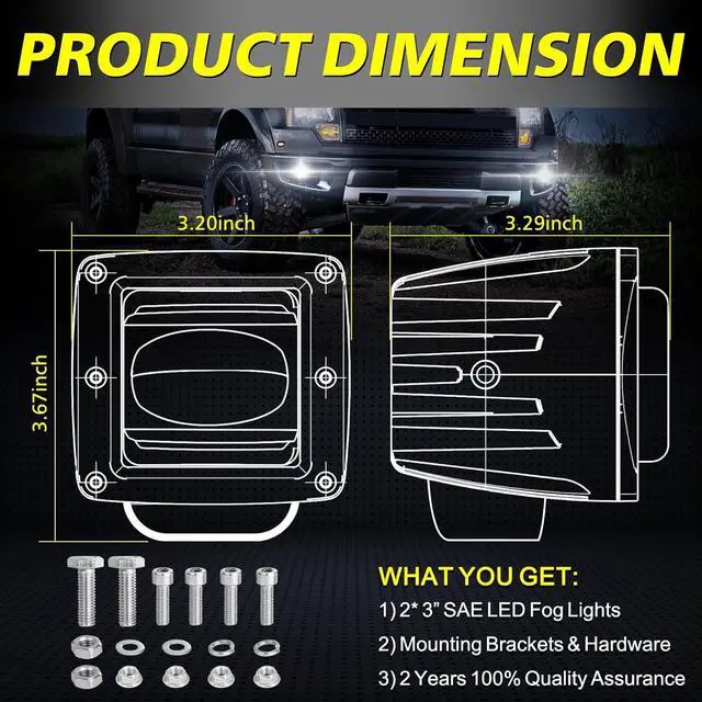 Alt view image 2 of 7 - 3" SAE LED Fog Lights Street Legal DOT Approved Square LED Cubes Cut-off Beam Fog Pods Lights 2pcs for Trucks Pickup SUV Car Wrangler Toyota Nissan Ram