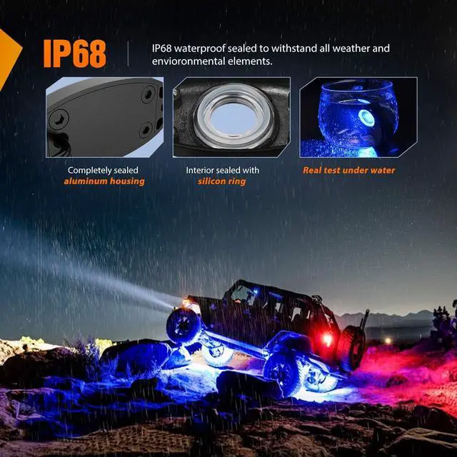 Alt view image 5 of 7 - Nilight LED Rock Light 4PCS Underglow Wheel Well Pods Waterproof Exterior Underbody Roof Rack Side Lamps for Car Truck Pickups ATV UTV SUV Motorcycle Boat, Blue Color