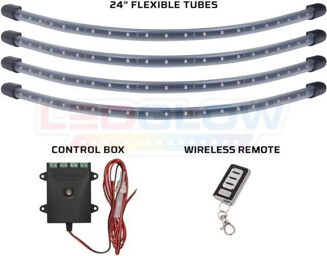 Alt view image 7 of 7 - LEDGlow 4pc Green LED Wheel Well Fender Accent Neon Lighting Kit for Cars & Trucks - 6 Patterns - Music Mode - 24" Water Resistant Flexible Tubes - Includes Control Box & Wireless Remote