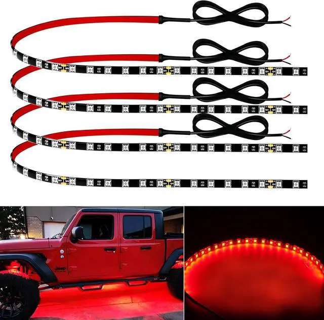 Main image of 12V Led Light Strip 18" Connectable Red LEDs Strip Lights for Car Motorcycle Golf Cart Automotive Trucks Boat Marine Waterproof Led Light Strip, 4Pack