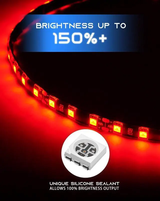 Alt view image 3 of 6 - 12V Led Light Strip 18" Connectable Red LEDs Strip Lights for Car Motorcycle Golf Cart Automotive Trucks Boat Marine Waterproof Led Light Strip, 4Pack