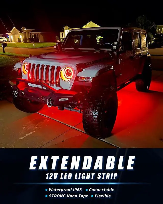 Alt view image 4 of 6 - 12V Led Light Strip 18" Connectable Red LEDs Strip Lights for Car Motorcycle Golf Cart Automotive Trucks Boat Marine Waterproof Led Light Strip, 4Pack