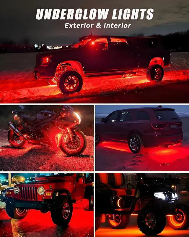 Alt view image 5 of 6 - 12V Led Light Strip 18" Connectable Red LEDs Strip Lights for Car Motorcycle Golf Cart Automotive Trucks Boat Marine Waterproof Led Light Strip, 4Pack