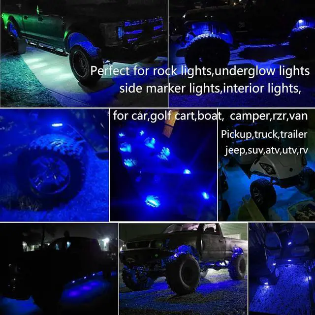 Alt view image 2 of 6 - 10 Pcs Blue LED Rock Strip Lights,Wheel Well Underglow Lighting Kits,Car Rock Lights Exterior Side Marker Lights for Wrangler Truck Golf Cart RV RV SUV Offroad