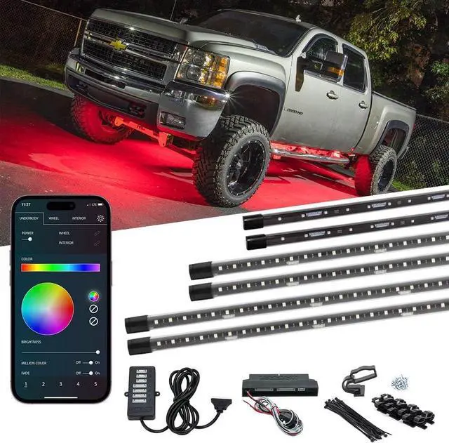 Main image of LEDGlow 6pc Bluetooth Million Color Truck LED Underbody Underglow Accent Lighting Kit - Smartphone App - Courtesy Lights - Create Any Color - Water Resistant - Control Box