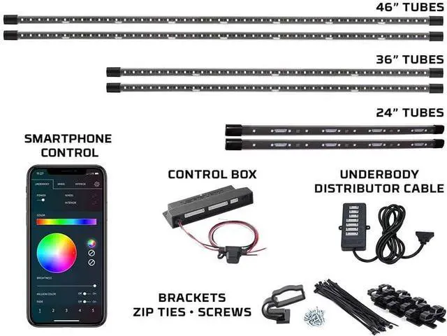Alt view image 2 of 7 - LEDGlow 6pc Bluetooth Million Color Truck LED Underbody Underglow Accent Lighting Kit - Smartphone App - Courtesy Lights - Create Any Color - Water Resistant - Control Box