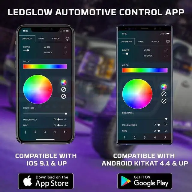 Alt view image 5 of 7 - LEDGlow 6pc Bluetooth Million Color Truck LED Underbody Underglow Accent Lighting Kit - Smartphone App - Courtesy Lights - Create Any Color - Water Resistant - Control Box