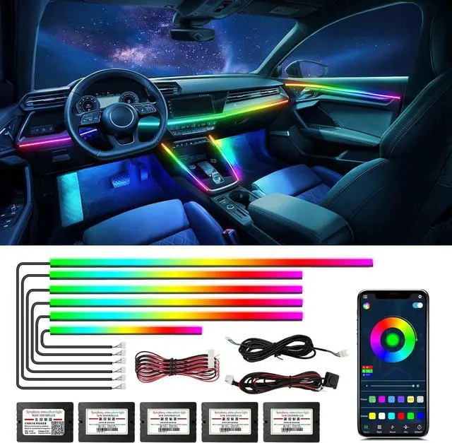 Main image of WEBUPAR Dreamcolor Acrylic Car Lights, 6 in 1 LED Strip Lights with APP Control and 213 Color Modes, Decorative Lights, Neon Ambient Lighting Kits