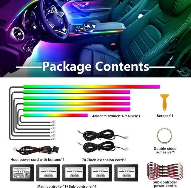 Alt view image 5 of 6 - WEBUPAR Dreamcolor Acrylic Car Lights, 6 in 1 LED Strip Lights with APP Control and 213 Color Modes, Decorative Lights, Neon Ambient Lighting Kits