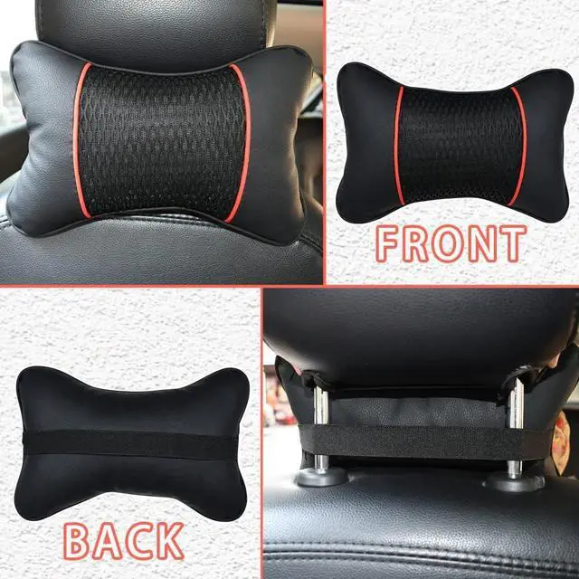 Alt view image 3 of 7 - Car Neck Pillow 2 PCS,Universal Soft Breathable Leather Car Neck Pillow Comfortable Head Neck Rest Support Cervical Pillow for Travel Car Seat Driving & Home