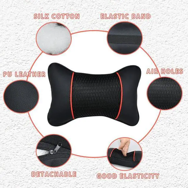 Alt view image 4 of 7 - Car Neck Pillow 2 PCS,Universal Soft Breathable Leather Car Neck Pillow Comfortable Head Neck Rest Support Cervical Pillow for Travel Car Seat Driving & Home