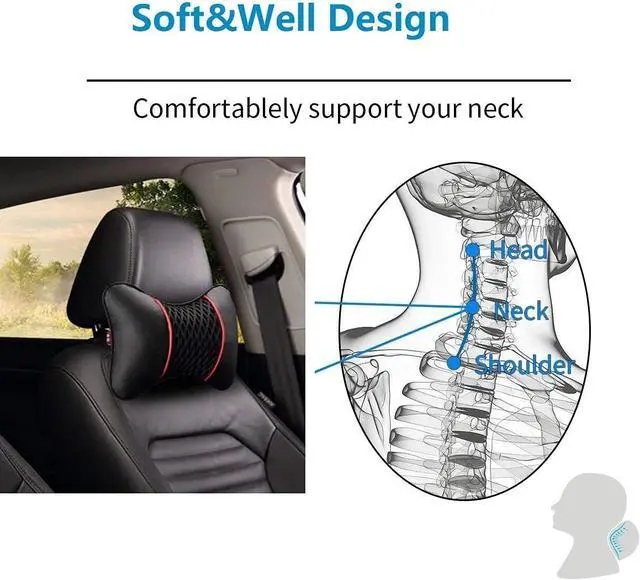 Alt view image 5 of 7 - Car Neck Pillow 2 PCS,Universal Soft Breathable Leather Car Neck Pillow Comfortable Head Neck Rest Support Cervical Pillow for Travel Car Seat Driving & Home