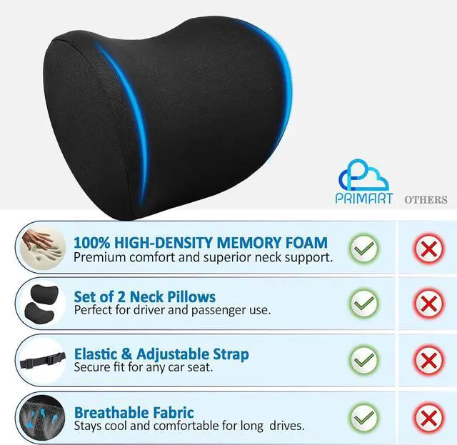 Alt view image 7 of 7 - 2 Pack Car Neck Pillow, 100% Memory Foam Car Headrest Pillow for Neck Support, Breathable Removable Cover & Adjustable Strap, Ergonomic Design for Driving Comfort, Neck Pain Relief, Travel