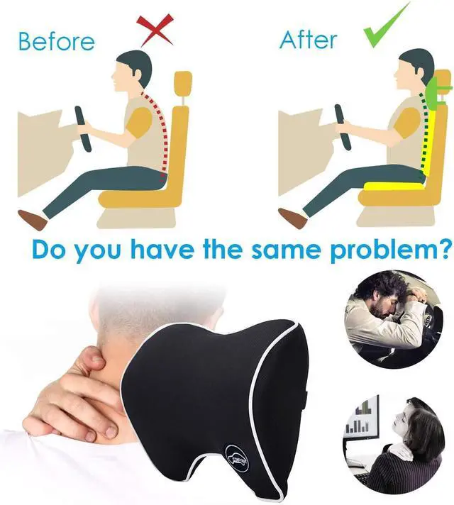 Alt view image 2 of 6 - Car Neck Support Pillow for Neck Pain Relief When Driving,Headrest Pillow for Car Seat with Soft Memory Foam  Black