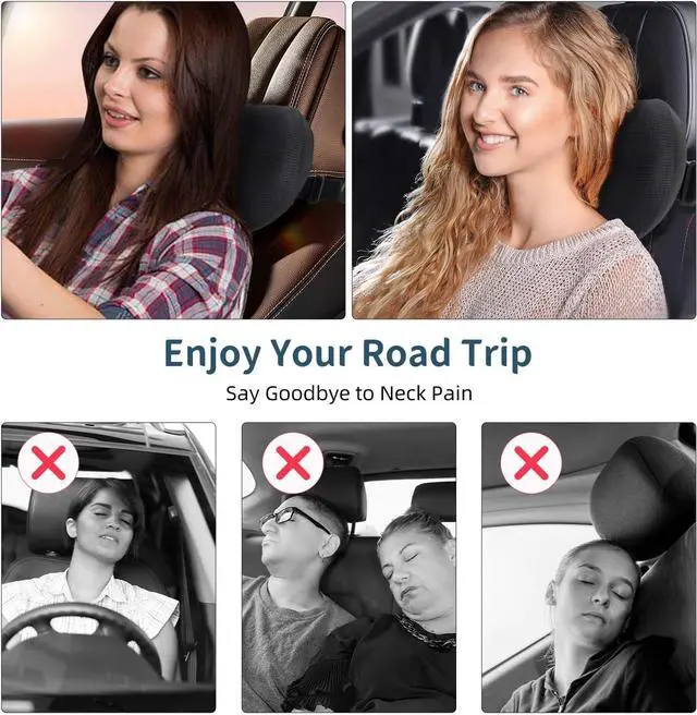 Alt view image 4 of 7 - 2 Pack Car Headrest Pillow, Comfy Head Rest Pillow for Car, 100% Memory Foam Car Neck Pillow for Driving - Universal Fit Travel Car Pillow for Pain Relief While Driving(Comes with 2 Eye Masks)