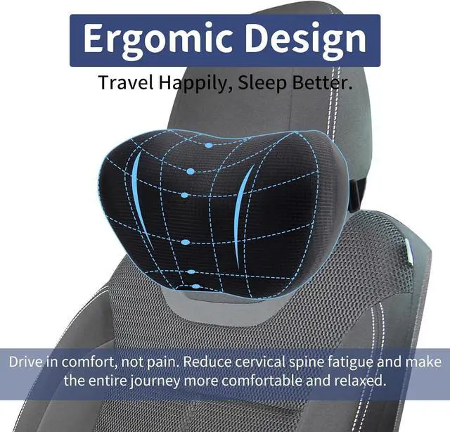 Alt view image 5 of 7 - 2 Pack Car Headrest Pillow, Comfy Head Rest Pillow for Car, 100% Memory Foam Car Neck Pillow for Driving - Universal Fit Travel Car Pillow for Pain Relief While Driving(Comes with 2 Eye Masks)