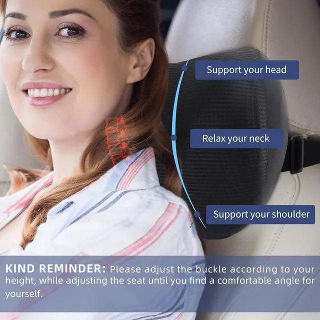 Alt view image 7 of 7 - 2 Pack Car Headrest Pillow, Comfy Head Rest Pillow for Car, 100% Memory Foam Car Neck Pillow for Driving - Universal Fit Travel Car Pillow for Pain Relief While Driving(Comes with 2 Eye Masks)