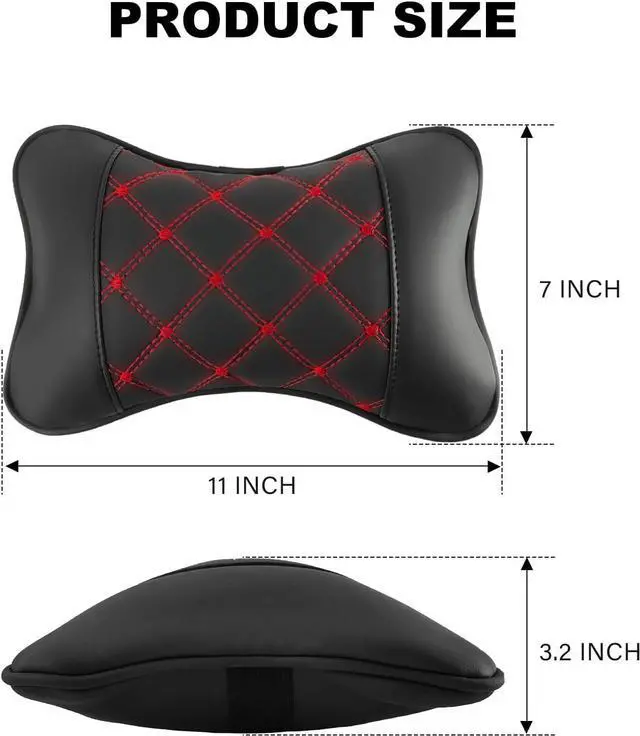 Alt view image 2 of 7 - 2 Pack Car Neck Pillow PU Leather Automotive Headrest Pillow for Car Support Neck Pain Relief Universal Car Pillow (Red Black)