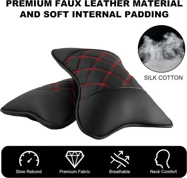Alt view image 5 of 7 - 2 Pack Car Neck Pillow PU Leather Automotive Headrest Pillow for Car Support Neck Pain Relief Universal Car Pillow (Red Black)