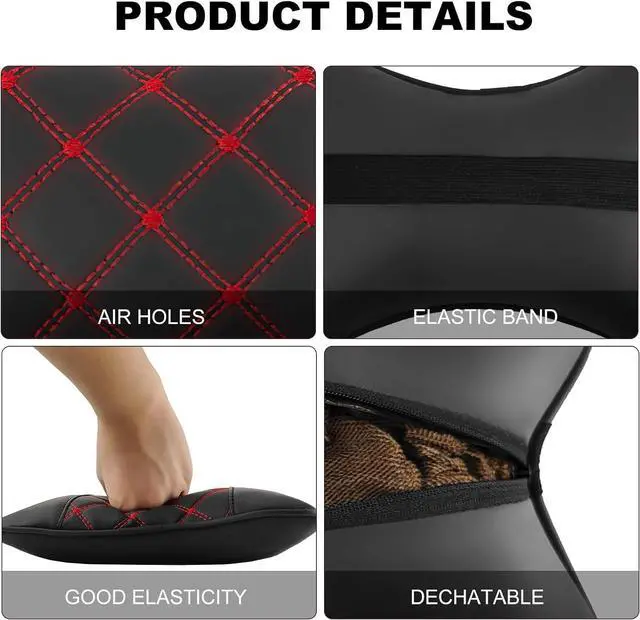 Alt view image 6 of 7 - 2 Pack Car Neck Pillow PU Leather Automotive Headrest Pillow for Car Support Neck Pain Relief Universal Car Pillow (Red Black)