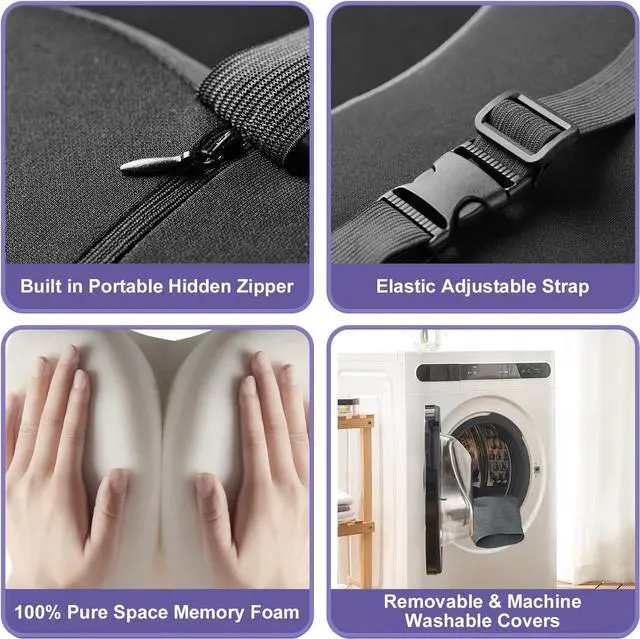 Alt view image 5 of 7 - LIQUN Memory Foam Car Neck Pillow, Neck Support Pillow, Neck Support Pad Pain Relief, Adjustable Belt and Breathable Detachable, Suitable for Most Car Pillows Black