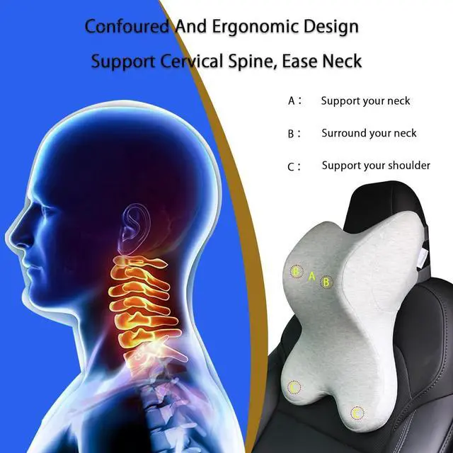 Alt view image 2 of 6 - Car Neck Pillow for Driving Gaming Chair Headrest Pillow Office Chair Neck Pillow Ergonomic Design Double Straps Design Suitable for Different Heights