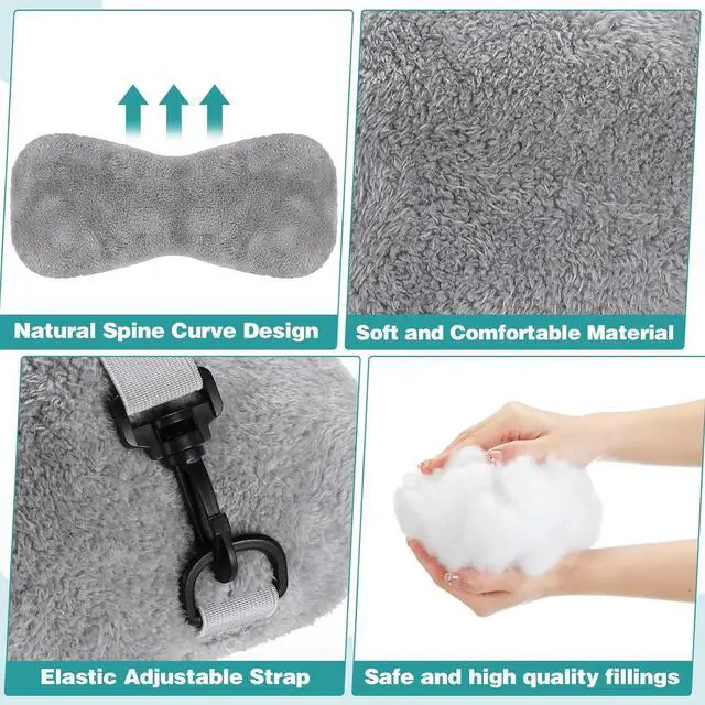 Alt view image 3 of 6 - 1 Pc Neck Pillow for Recliner Headrest Pillow Bone Shaped Chair Plush with Adjustable Strap Neck Support and Pain Relief Curve Head Cushion for Car Travel Airplane (Grey)