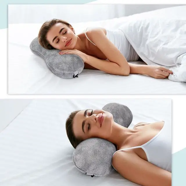 Alt view image 4 of 6 - 1 Pc Neck Pillow for Recliner Headrest Pillow Bone Shaped Chair Plush with Adjustable Strap Neck Support and Pain Relief Curve Head Cushion for Car Travel Airplane (Grey)