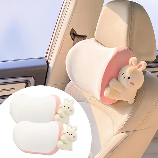 Main image of Car Headrest Pillow 2PCS Bear or Bunny Car Seat Neck Pillow Car Decor Memory Foam Neck Support Cushions for Comfortable Driving, Easy Install & Washable (Pink)