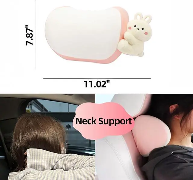 Alt view image 6 of 6 - Car Headrest Pillow 2PCS Bear or Bunny Car Seat Neck Pillow Car Decor Memory Foam Neck Support Cushions for Comfortable Driving, Easy Install & Washable (Pink)