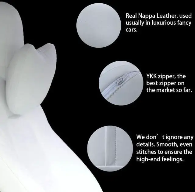Alt view image 6 of 6 - Upgraded Car Headrest Pillow 2 Packs Genuine Nappa Leather Car Neck Pillow Tesla Model Y Model 3 Model X Model S Universal Fit Neck Support Cushion White