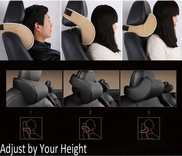 Alt view image 2 of 6 - Car Seat Neck Support Pillow,PU Soft Leather + Memory Foam,Head Support Pillow Cushion Pad for Driving Headrest Relax,with Adjustable Strap