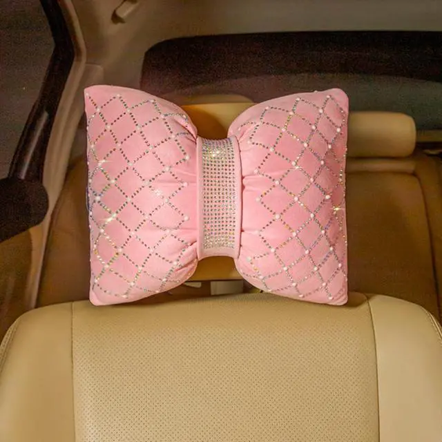 Alt view image 3 of 7 - Car Headrest Pillow Pink Sparkly Bling Rhinestone Accessories for Women Seat Neck Support Pillow for Travel Driver Chair Head Rest 2pcs
