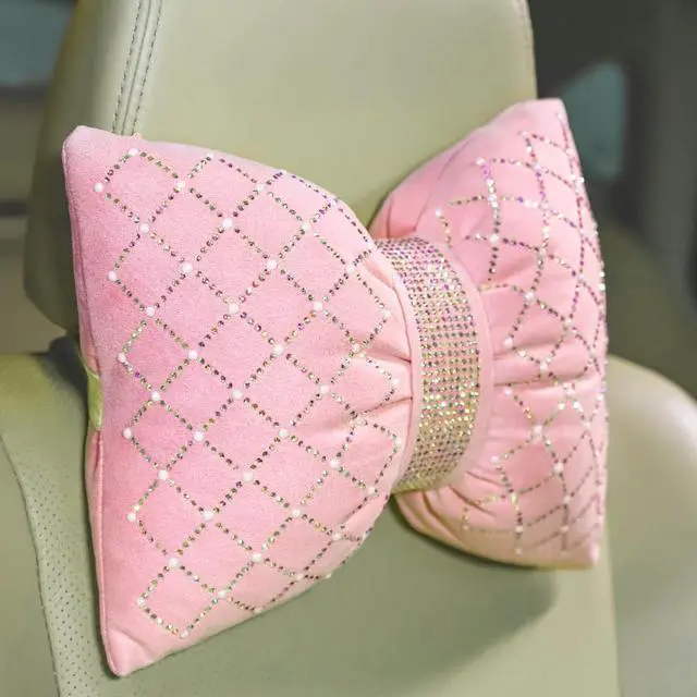 Alt view image 2 of 7 - Car Headrest Pillow Pink Sparkly Bling Rhinestone Accessories for Women Seat Neck Support Pillow for Travel Driver Chair Head Rest 2pcs
