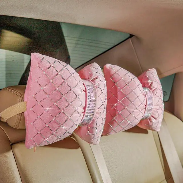 Alt view image 4 of 7 - Car Headrest Pillow Pink Sparkly Bling Rhinestone Accessories for Women Seat Neck Support Pillow for Travel Driver Chair Head Rest 2pcs