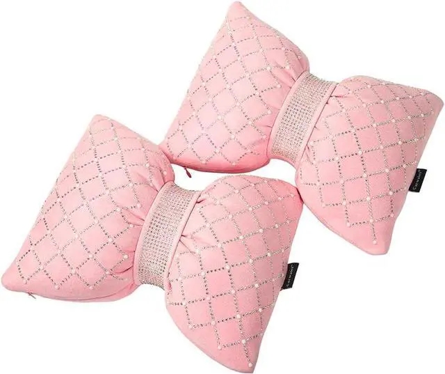 Alt view image 5 of 7 - Car Headrest Pillow Pink Sparkly Bling Rhinestone Accessories for Women Seat Neck Support Pillow for Travel Driver Chair Head Rest 2pcs